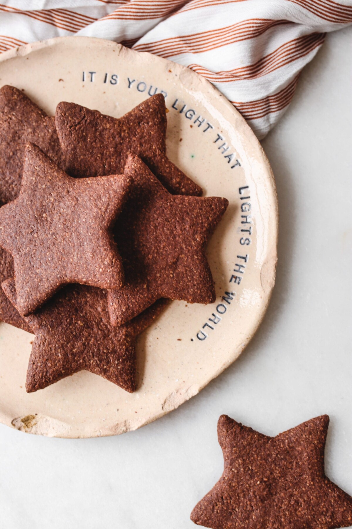 chocolate star cookies on a plate