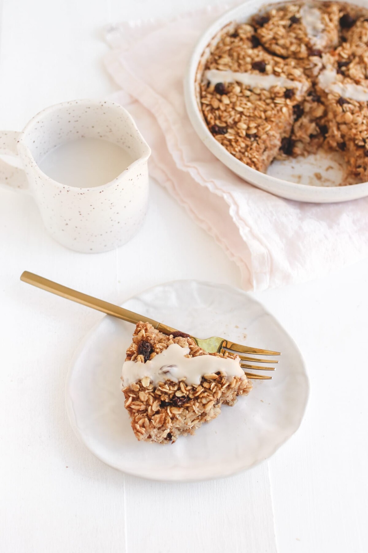 a slice of oatmeal on a white plate