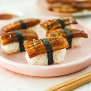 vegan sushi pieces wrapped in nori