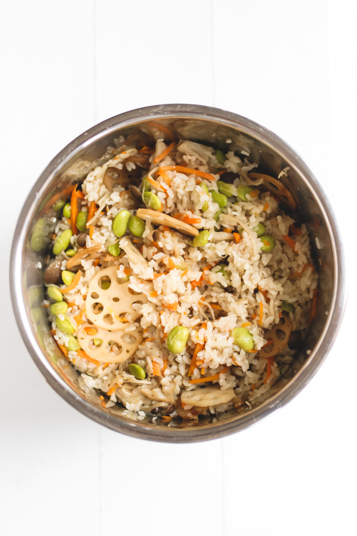 the finished product of mixed rice cooking in an instant pot