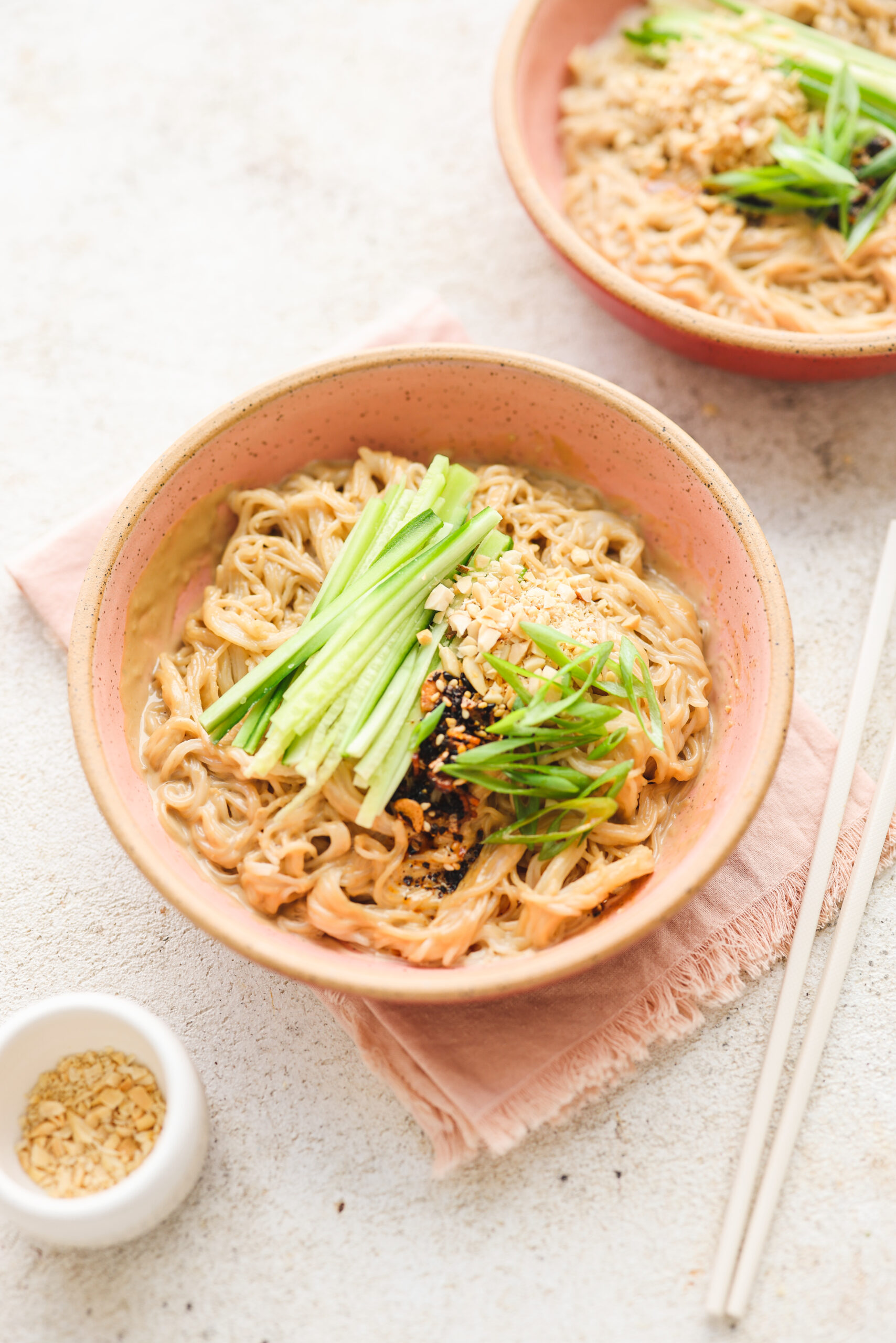 bowl of sesame noodles with cucumber