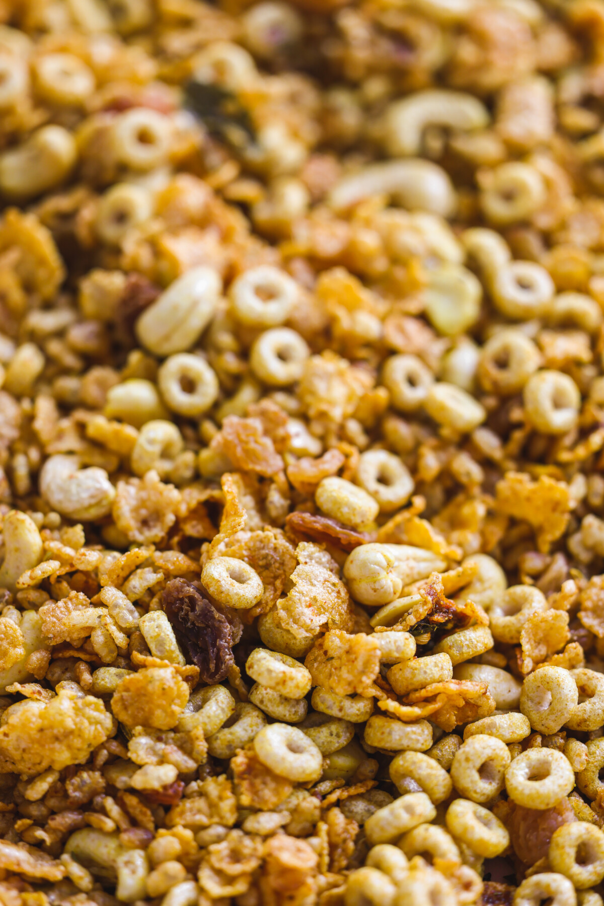 a closeup photo showing the contents of this chivda snack mix