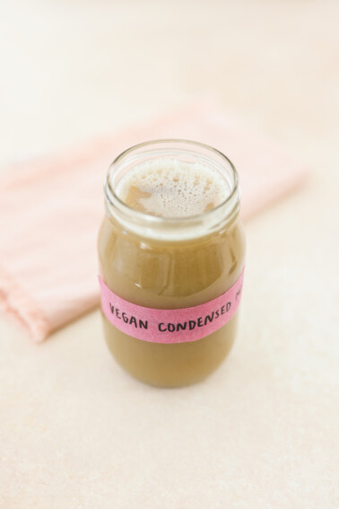 a jar filled with vegan condensed milk